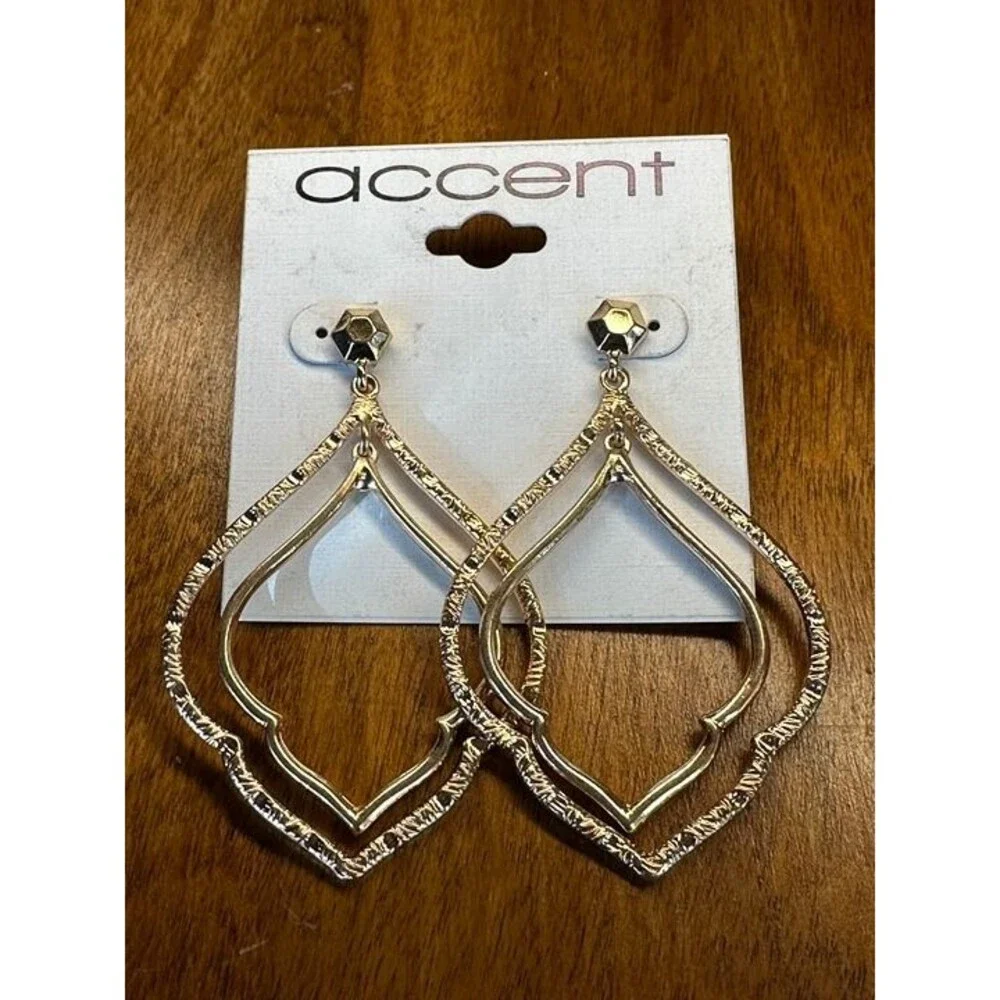 Accent Gold Moroccan Double Hoop Dangle Earrings Boho NWT New Jewelry Gift